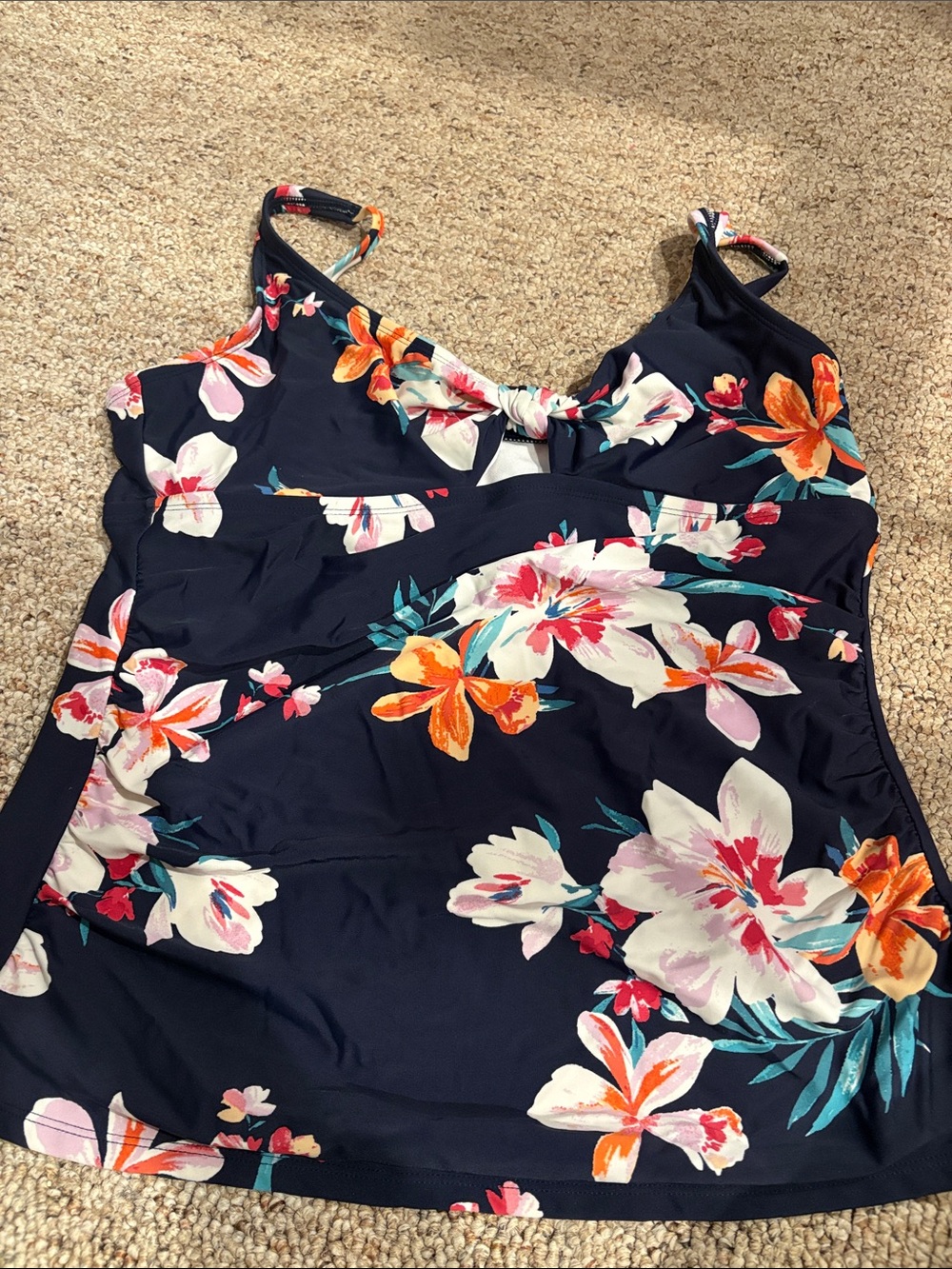 Kona Sol Navy Floral Tankini Top with Bright Tropical Blooms